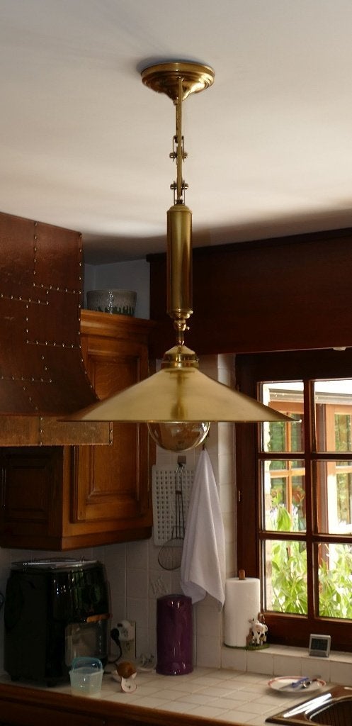 Lustre en cuivre classique, Maison & Meubles, Lampes | Lustres, Enlèvement, Utilisé, Bois, Klassiek