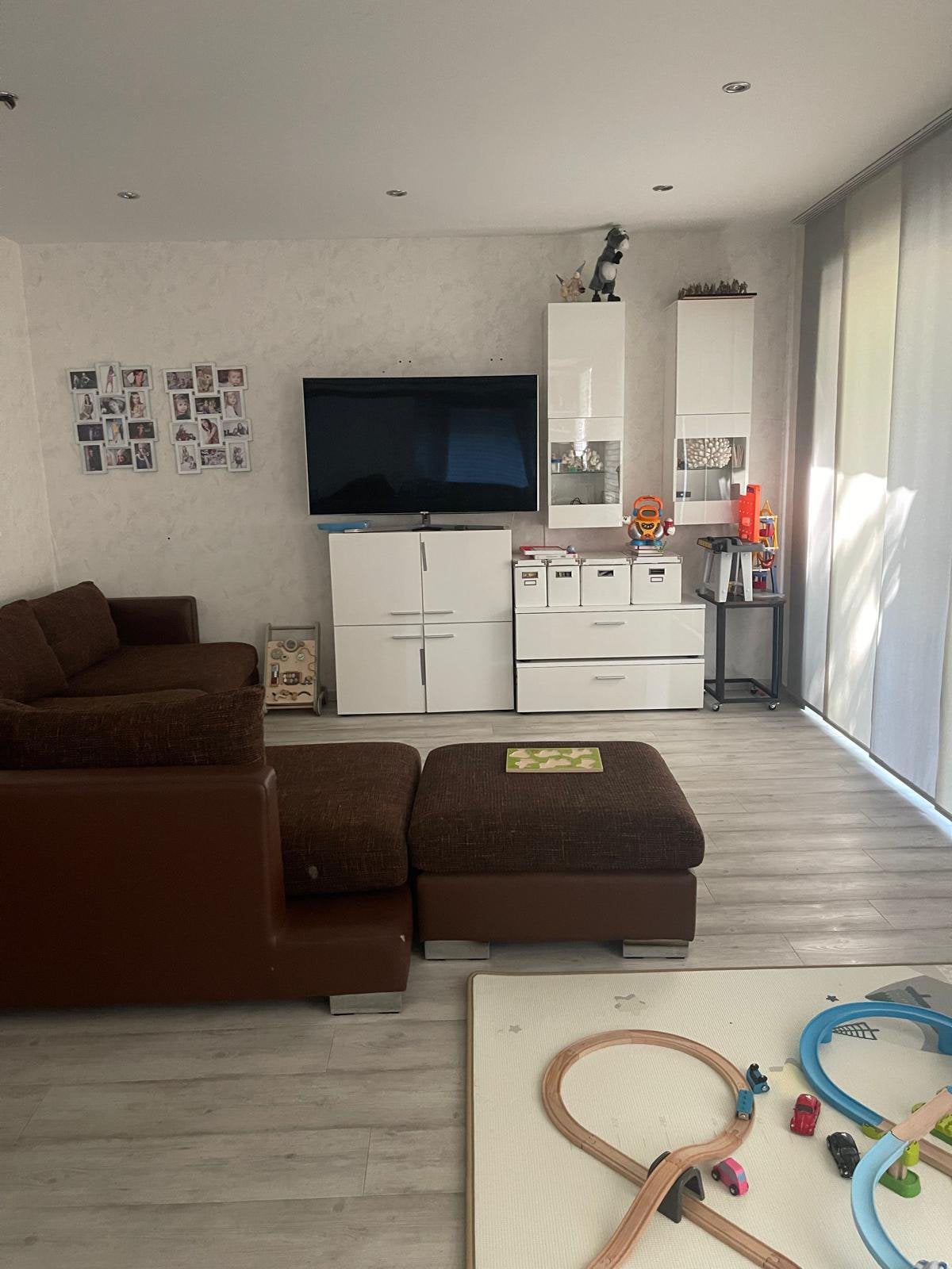 Moderne witte hoogglans tv-meubel set, Huis en Inrichting, Kasten |Televisiemeubels, Ophalen, Gebruikt, 50 tot 100 cm, 150 tot 200 cm