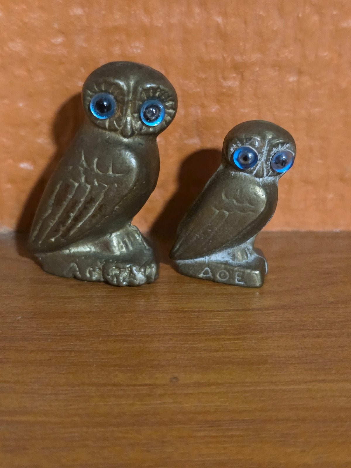 Lot 2 figurines chouettes grecques AOE en laiton vintage, Enlèvement ou Envoi, Utilisé, Animal
