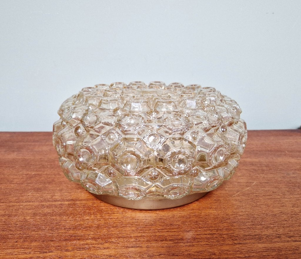 Amberkleurige plafondlamp van honingraatglas, Helena Tynell, Ophalen of Verzenden