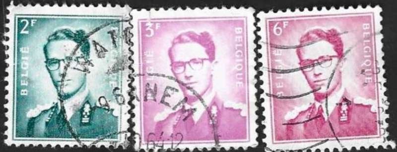 3 Postzegels België 1958 Koning Boudewijn, Koninklijk huis, Frankeerzegel, Ophalen of Verzenden, Gestempeld