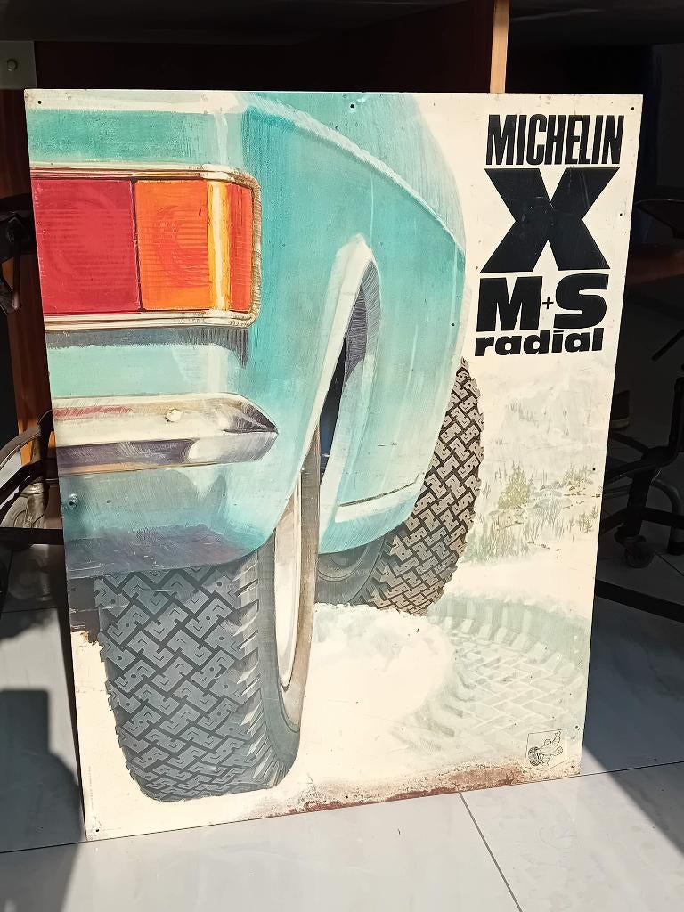 metalen reclamebord Michelin XM+S Radial, Ophalen of Verzenden, Zo goed als nieuw, Reclamebord