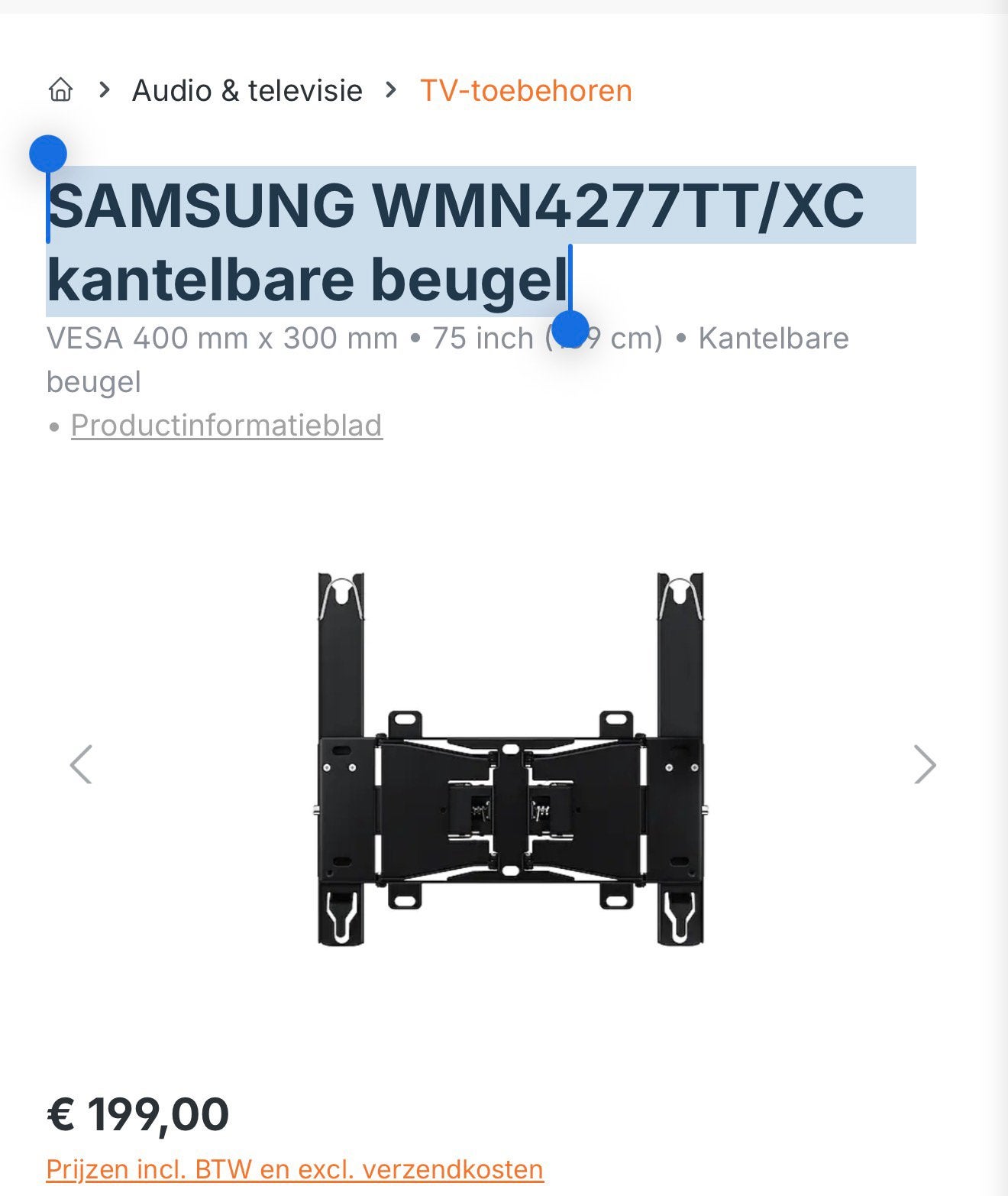 SAMSUNG WMN4277TT/XC kantelbare beugel, Ophalen, Nieuw