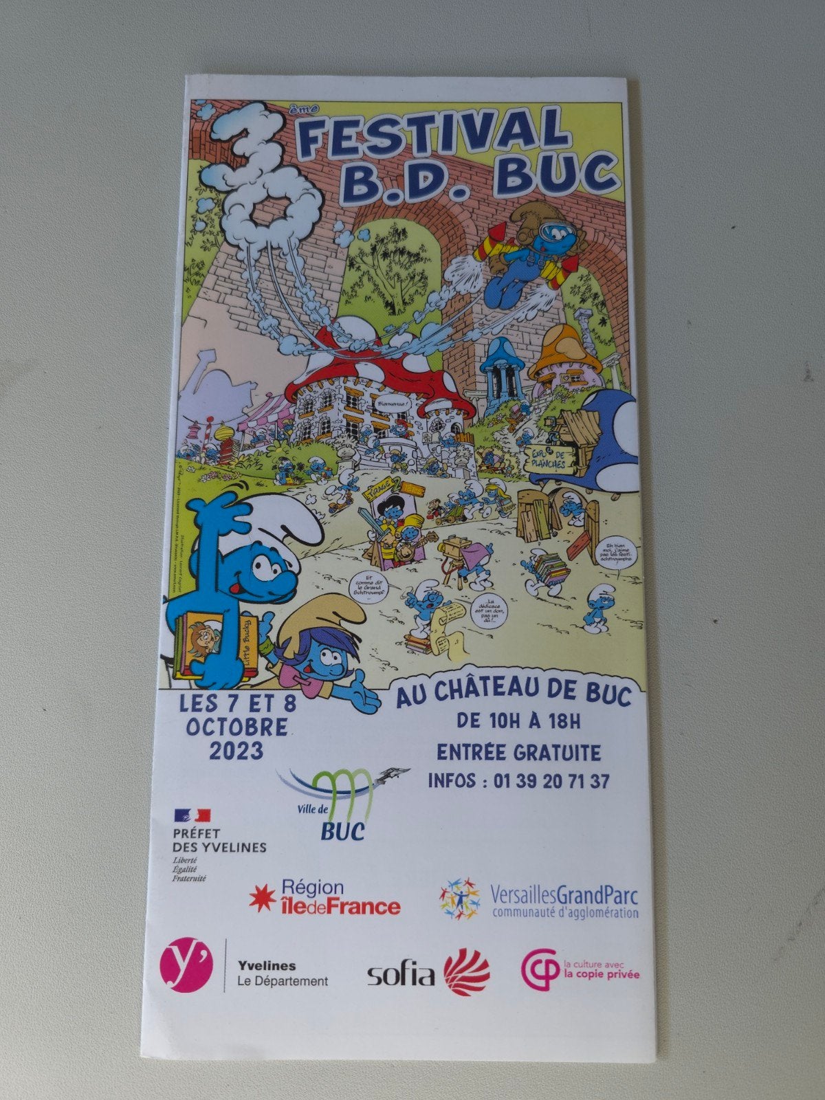 Publicité Festival BD Buc Schtroumpf, Verzamelen, Smurfen, Verzenden, Zo goed als nieuw, Verschillende Smurfen, Stripboek