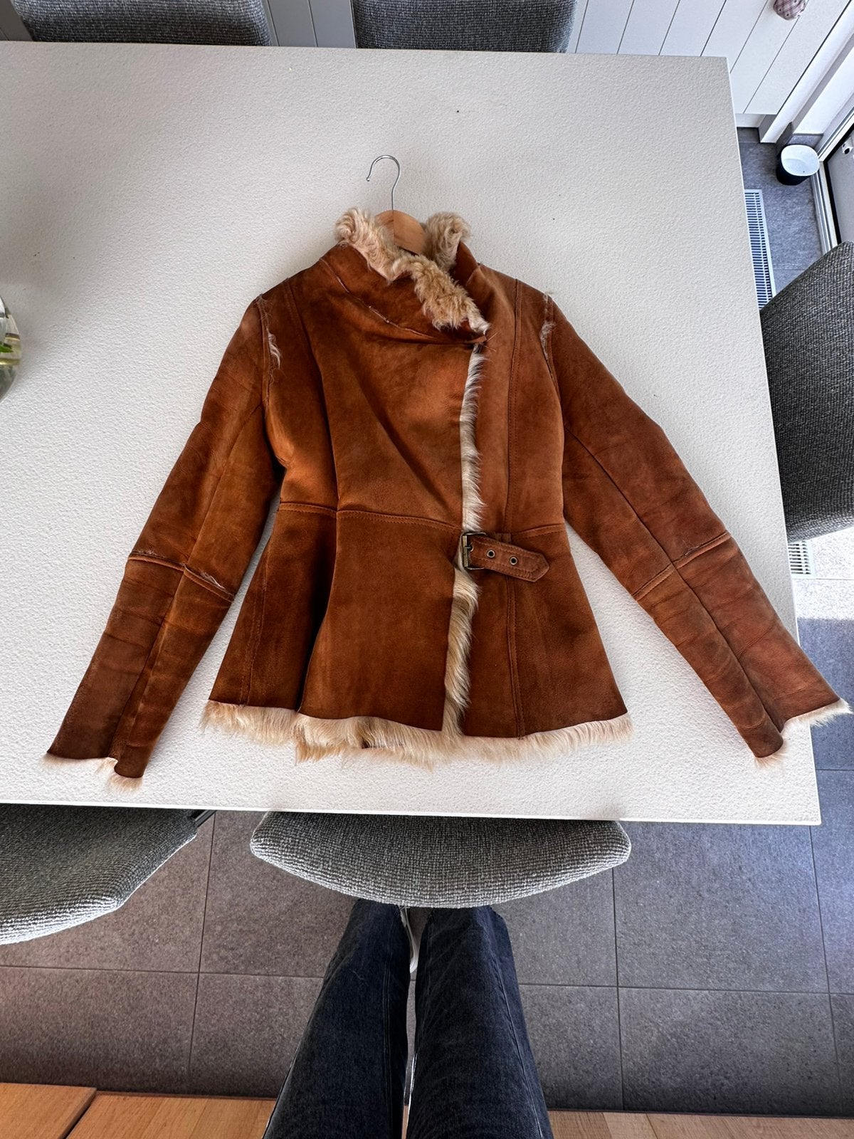 Damesjas 100% lambskin / shearling – cognac - lamsvacht, Kleding | Dames, Ophalen, Zo goed als nieuw, Maat 38/40 (M), Bruin