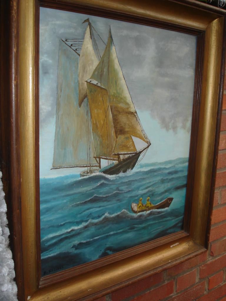 Antieke olieverf schilderij Zeilschip op volle zee, Antiek en Kunst, Kunst | Schilderijen | Klassiek, Ophalen