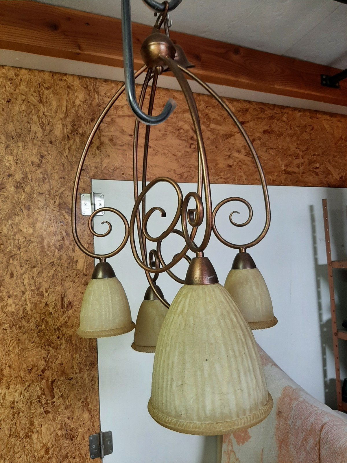 Lustre rétro cuivre/verre, Enlèvement, Verre