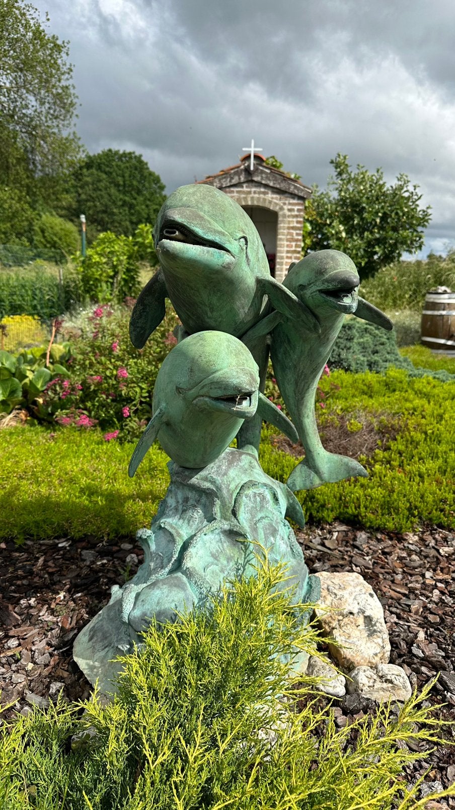 Bronzen fontijn dolfijnen, Tuin en Terras, Tuinbeelden, Ophalen, Gebruikt