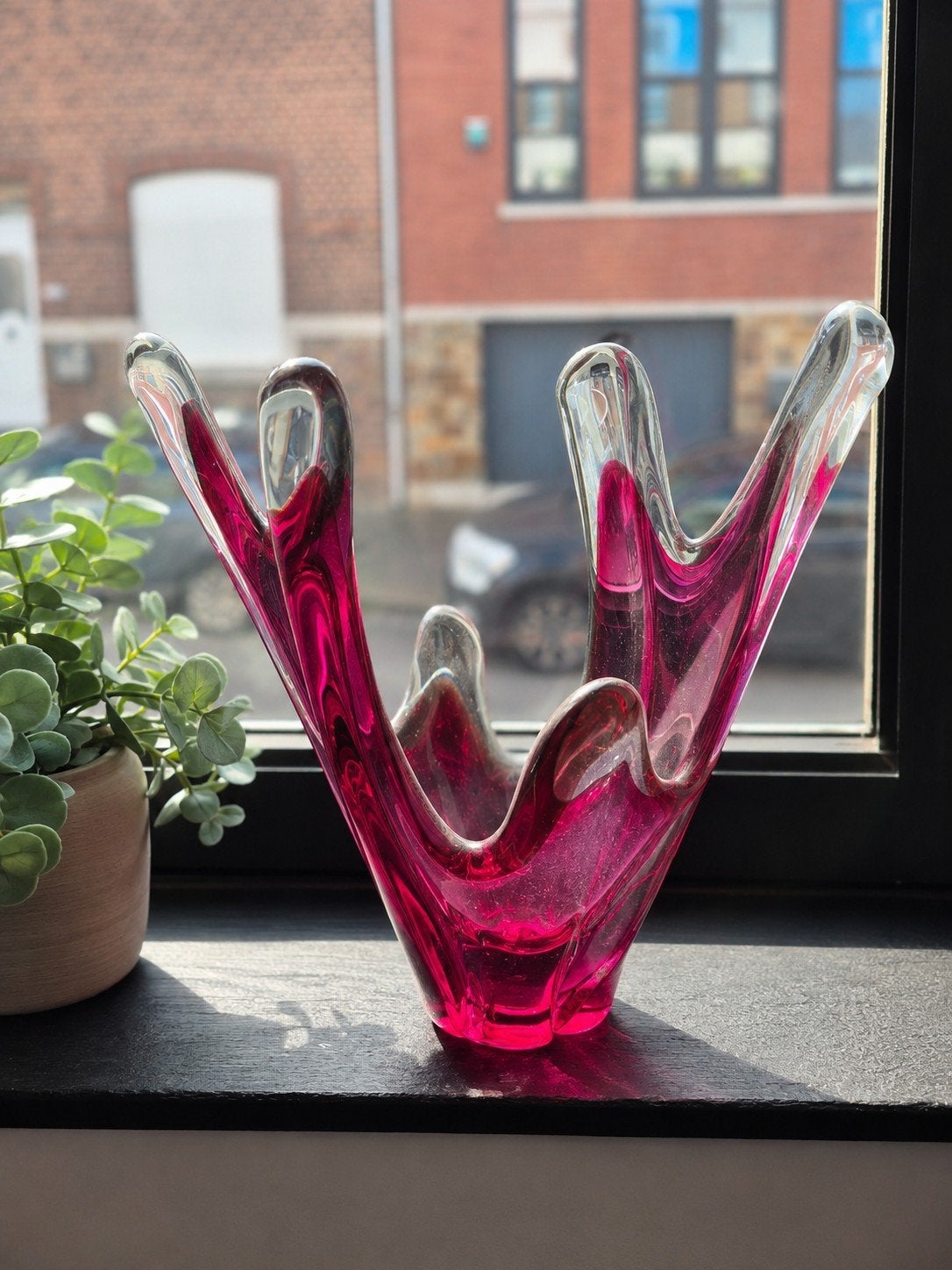Coupe organique vintage en cristal / verre d’art – Style Val, Enlèvement ou Envoi