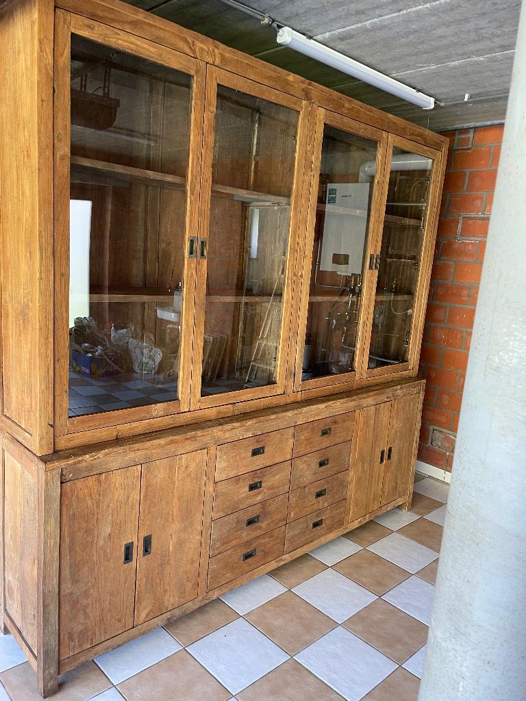 Old teak vitrinekast, Huis en Inrichting, Ophalen, Zo goed als nieuw, Teakhout