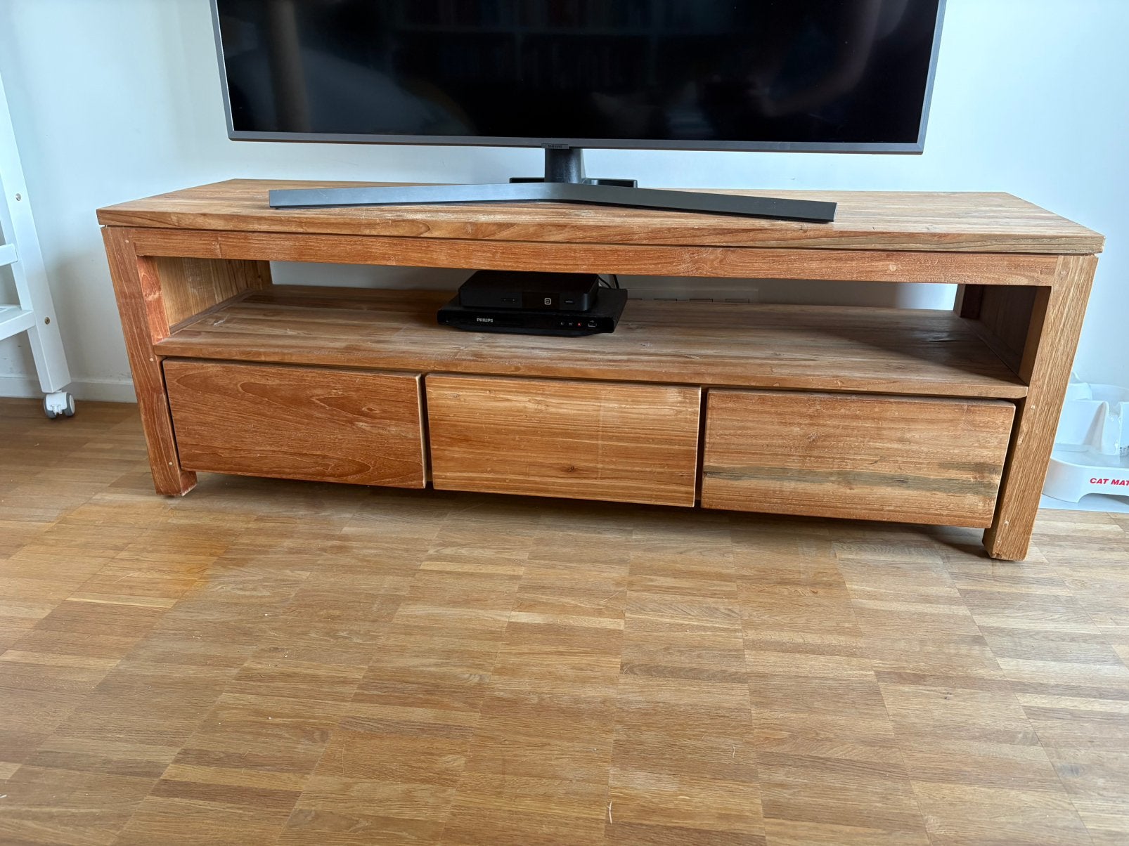 Meuble TV, teck, 3 tiroirs, Maison & Meubles, Teck, 25 à 50 cm, Moins de 100 cm, Comme neuf