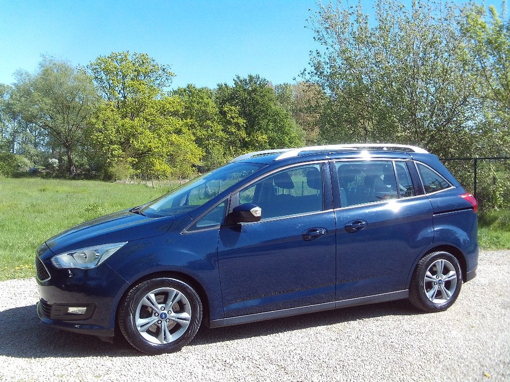 Ford Grand C-Max Benzine 125PK 1ste Hand OHB eco Mooie staat, Auto's, Voorwielaandrijving, Dealer onderhouden, Euro 6, Blauw
