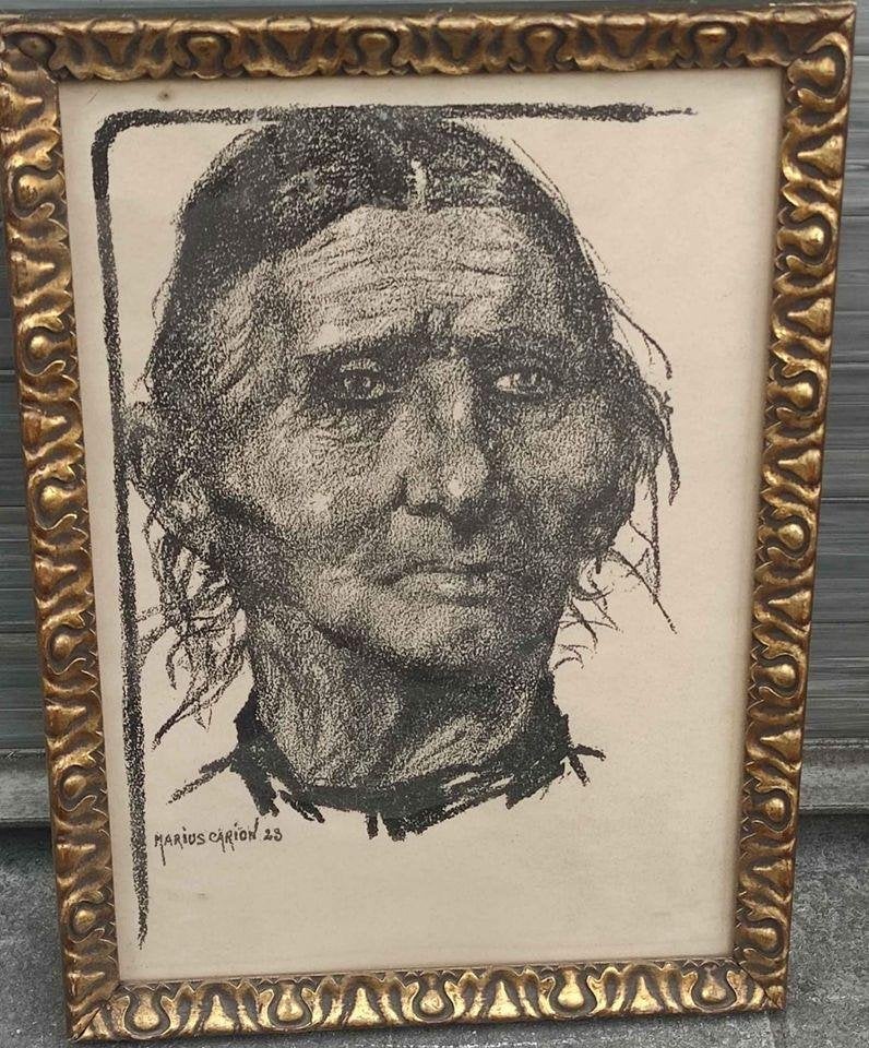 Lithographie femme signe marius carion, Enlèvement ou Envoi, Lithographie