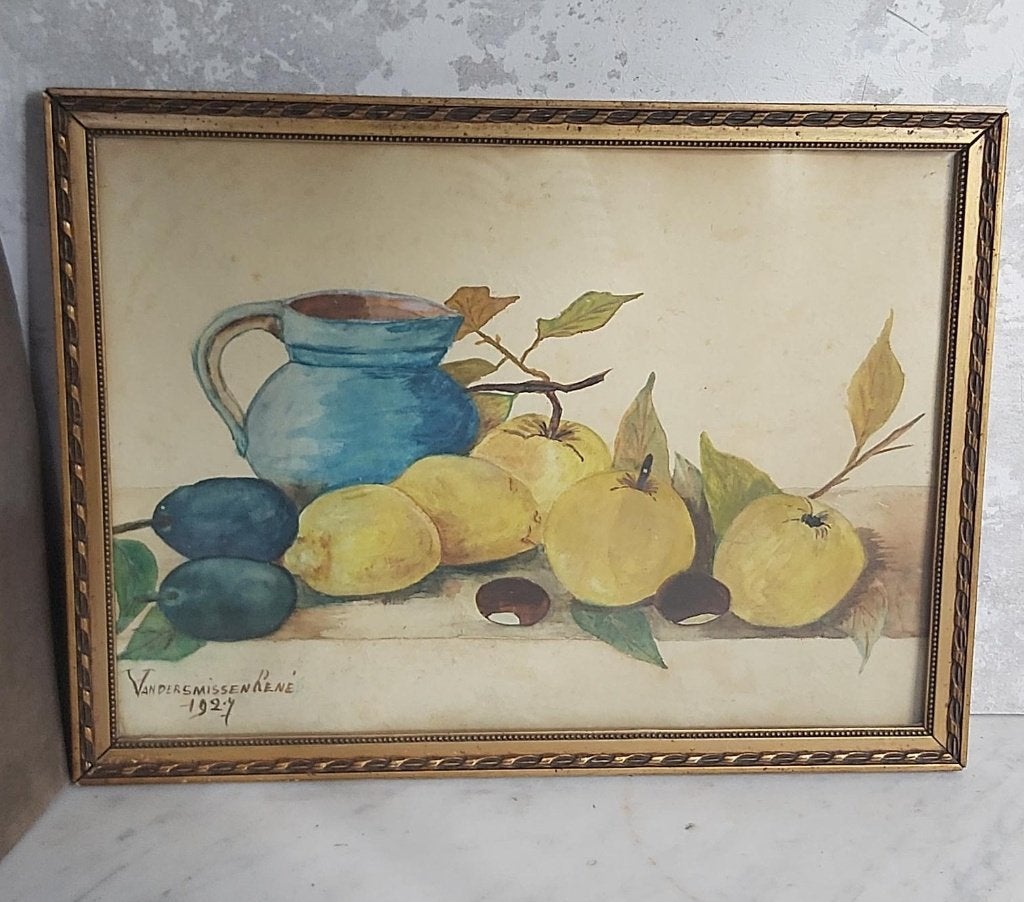 Oud stilleven waterverfschilderij 1927 R Vandersmissen lijst, Enlèvement ou Envoi
