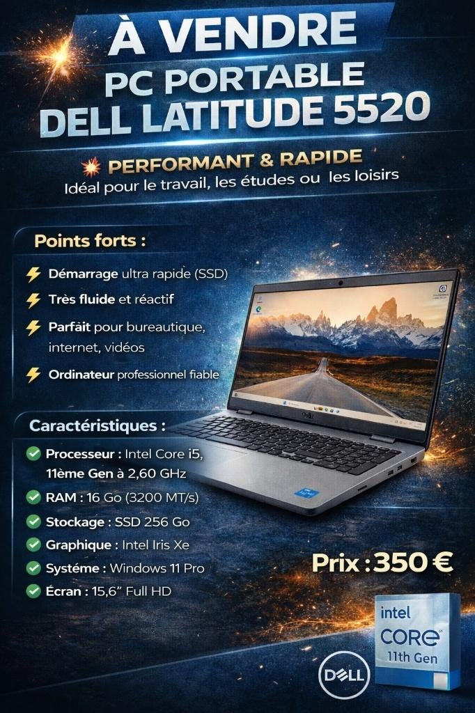 Dell Latitude e5520, 256 GB, Comme neuf, Enlèvement, SSD