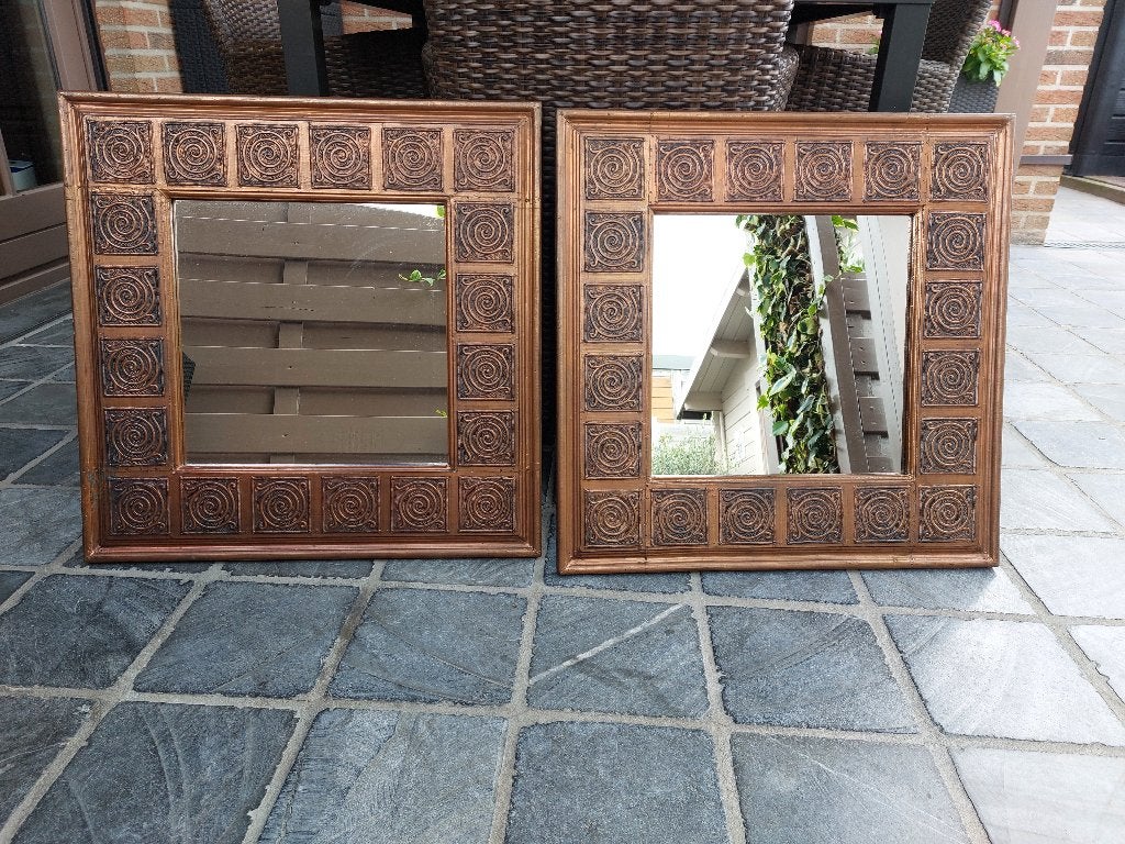 2 Spiegels 60 x60 met koperen rand, Huis en Inrichting, Woonaccessoires | Spiegels, Ophalen, Gebruikt, Minder dan 100 cm, Rechthoekig