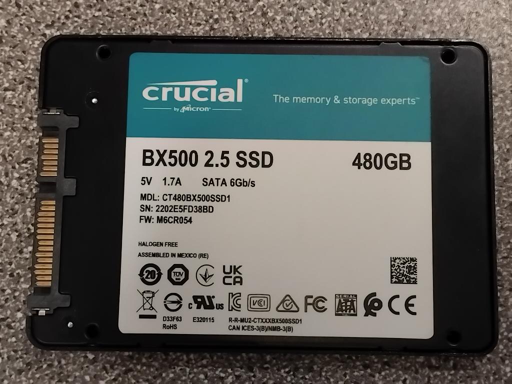 SSD Crucial 480GB 2.5", 480 GB, Interne, Utilisé, Envoi