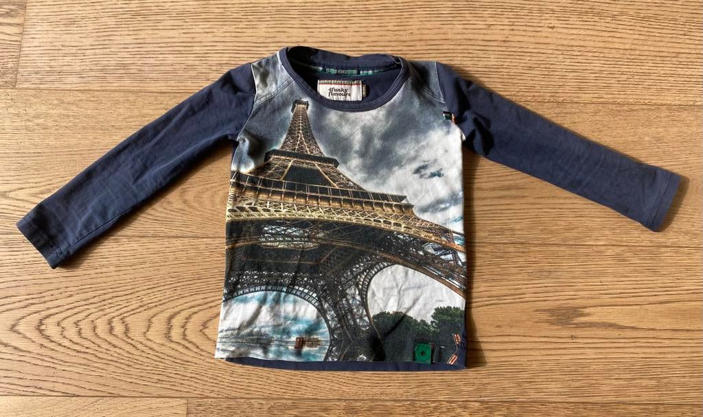 Longsleeve 4funky flavours met Eiffeltoren - maat 98/104, Enlèvement ou Envoi, Utilisé, Garçon ou Fille, Chemise ou À manches longues