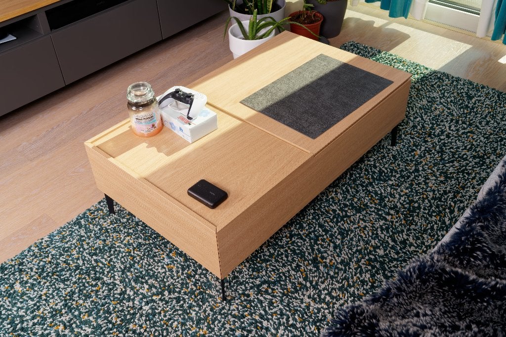 Table basse relevable SEDA Miliboo bois clair / métal noir, Maison & Meubles, Enlèvement, Comme neuf, Miliboo