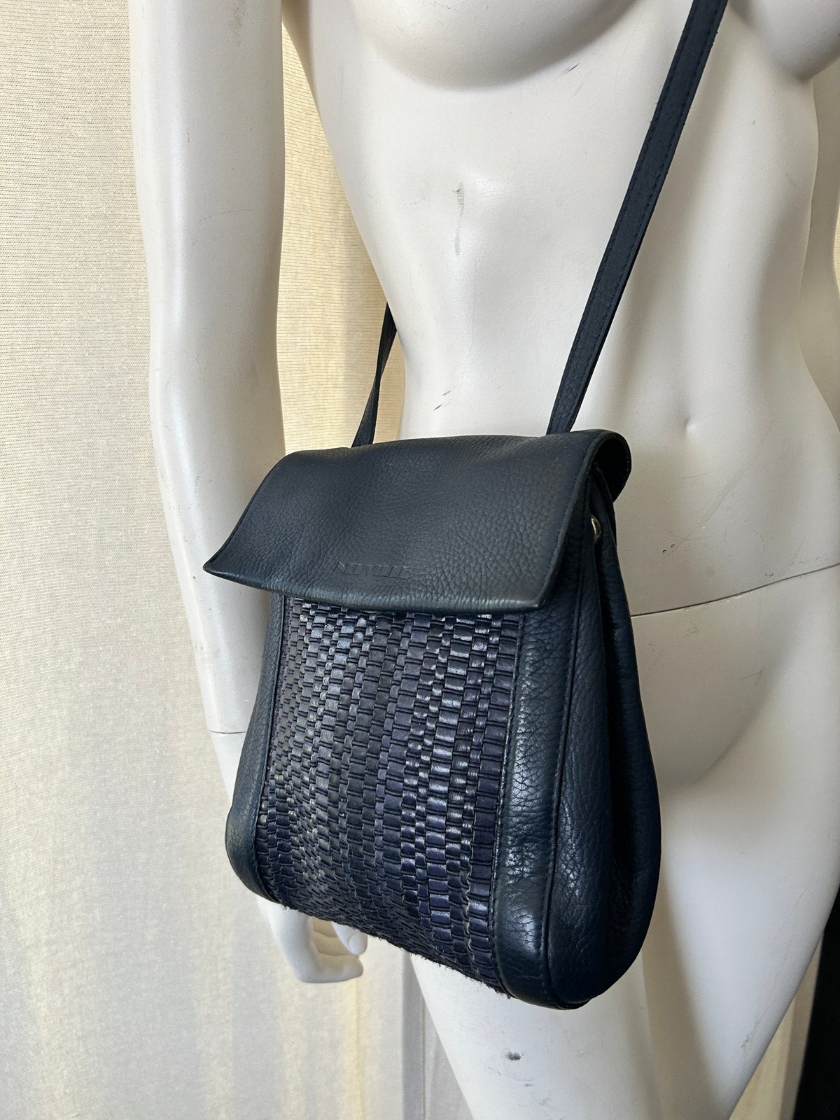 Neuville sac cuir marine cuir tressé, Enlèvement ou Envoi, Utilisé, Autres marques, Cuir