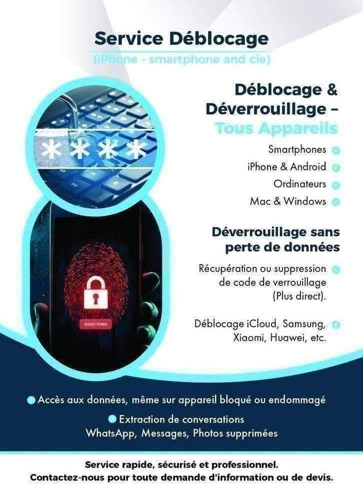 Déblocage Récupération de données Sms whatsapp photo, Enlèvement ou Envoi