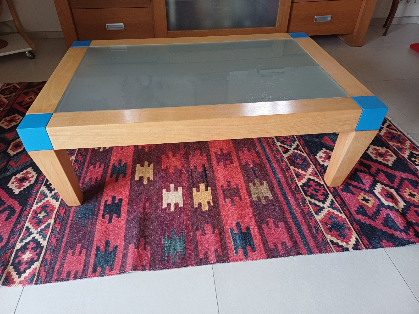 Table de salon avec verre dépoli, 100 à 150 cm, Autres essences de bois, Enlèvement, Utilisé