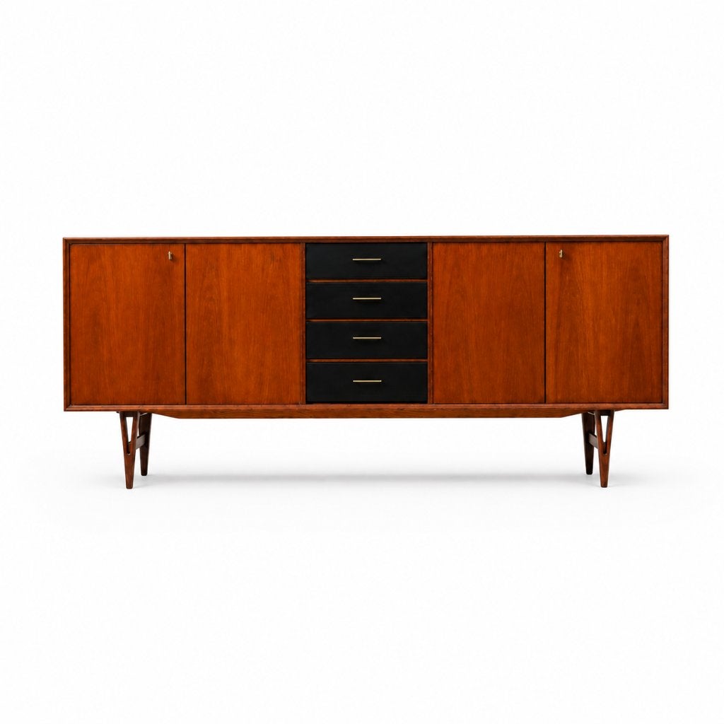 Prachtig vintage dressoir, Ophalen, Teakhout, Met lade(s), 200 cm of meer