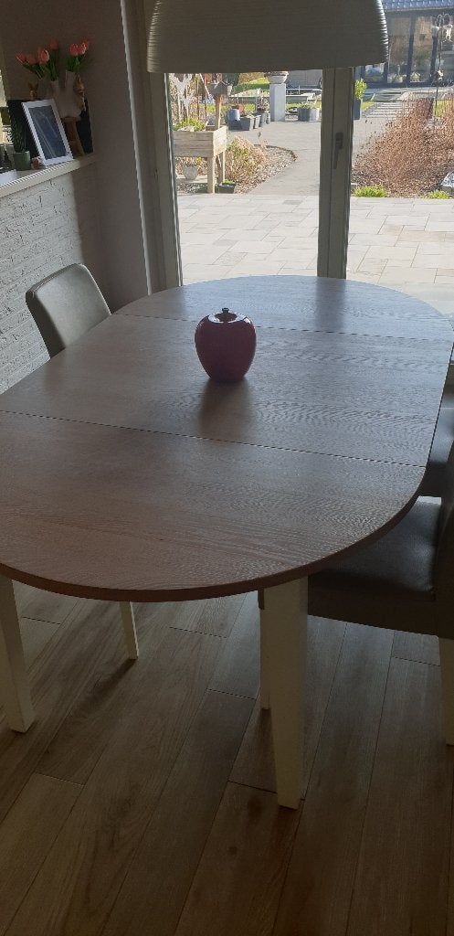 Uitschuifbare eettafel rond dia 120 cm, Huis en Inrichting, Ophalen, Gebruikt, Rond