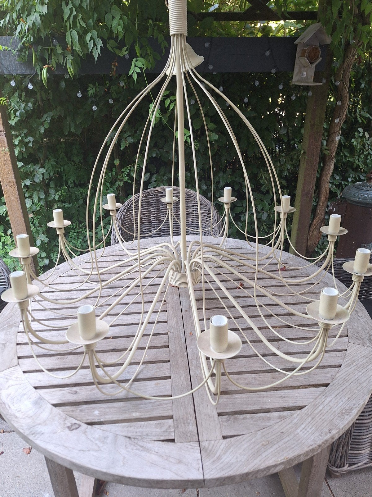 landelijke kroonluchter in cremekleur.Hoogte m, Beige, 100 cm, Comme neuf, Enlèvement