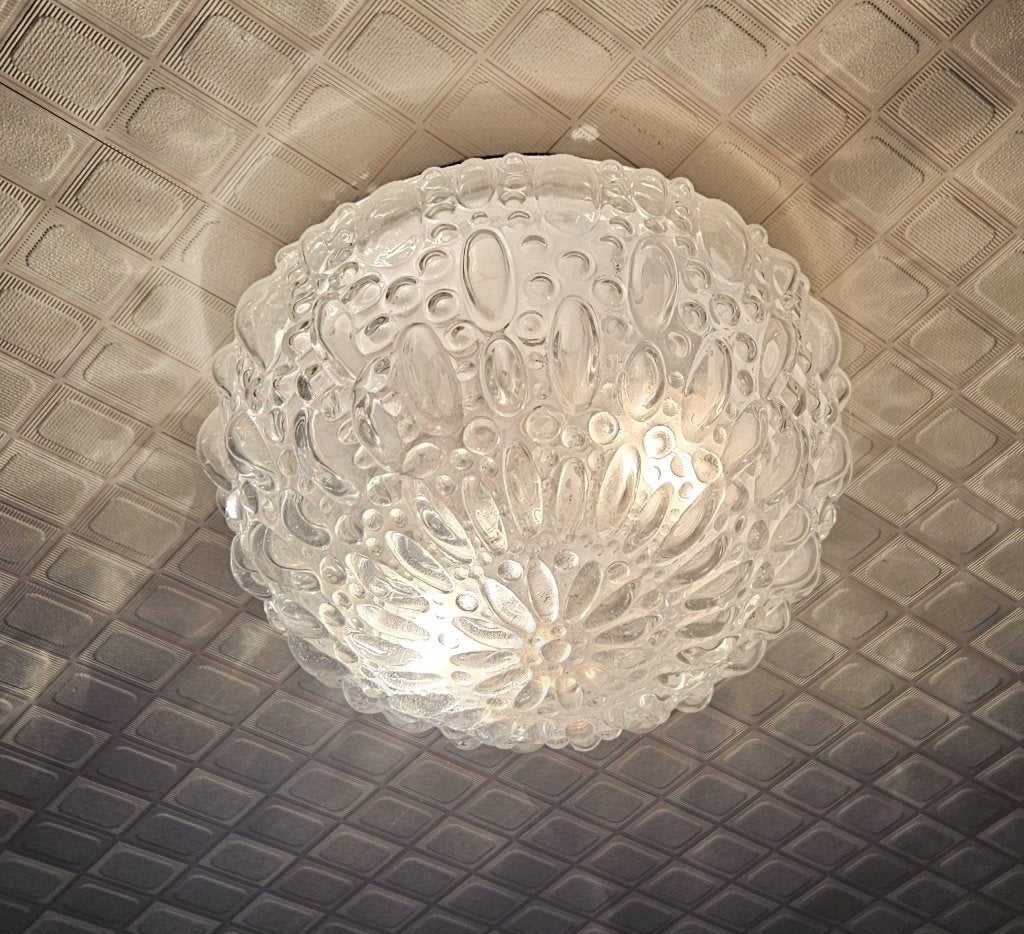 Vintage glazen plafond- en wandlamp, Ophalen, Gebruikt, Glas, Vintage
