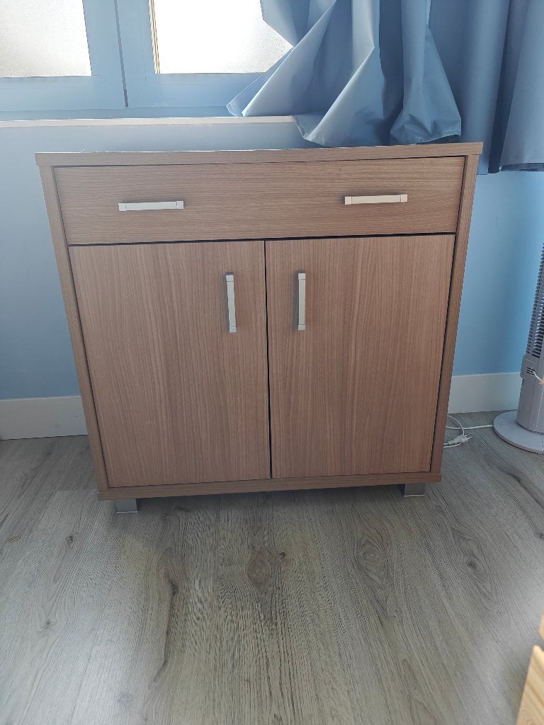 Houten kastje met lade en 2 deuren, Ophalen, Eikenhout, Met lade(s), 50 tot 100 cm