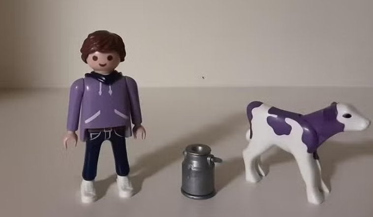 PLaymobil man met Milka kalfje - compleet, Ophalen of Verzenden, Zo goed als nieuw, Complete set, Figuren