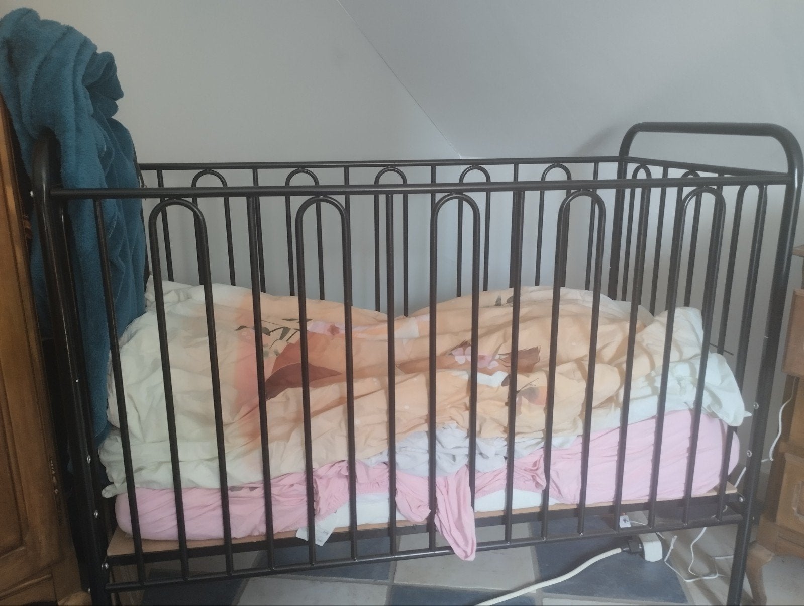 Polini Kids vintage babybedje — 120 x 60 — zwart metaal, Ophalen, Matras