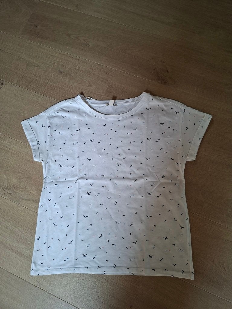 Esprit : t-shirt blanc imprimé oiseau pour femme (taille XS), Manches courtes, Enlèvement ou Envoi, Taille 34 (XS) ou plus petite