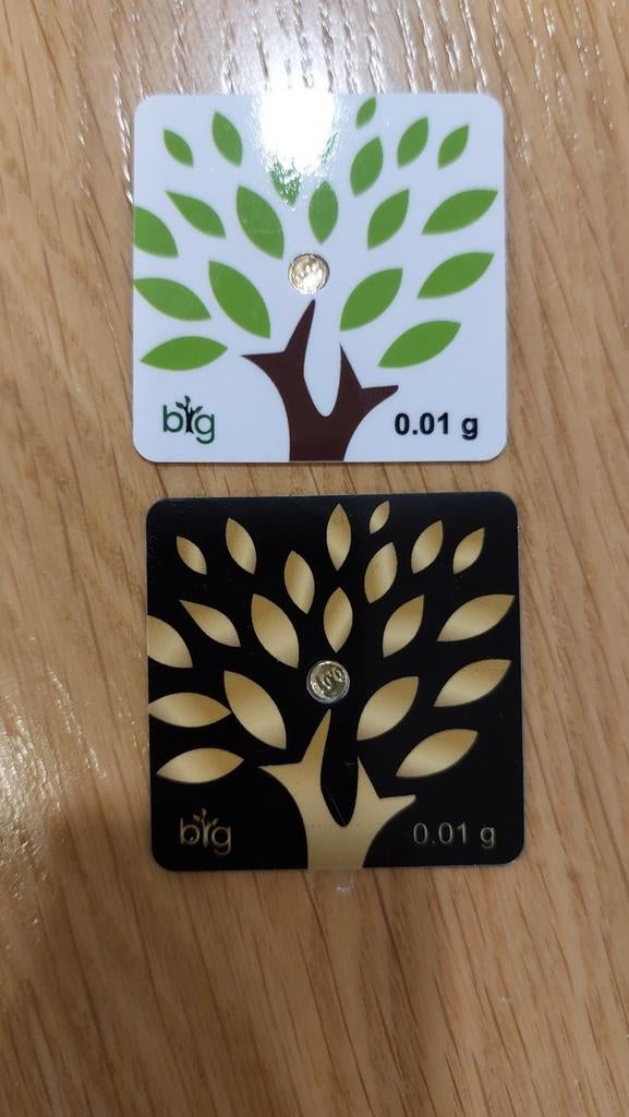 2 Lingots Or Pur 24k 0,01gr BIG, Timbres & Monnaies, Métaux nobles & Lingots, Enlèvement ou Envoi