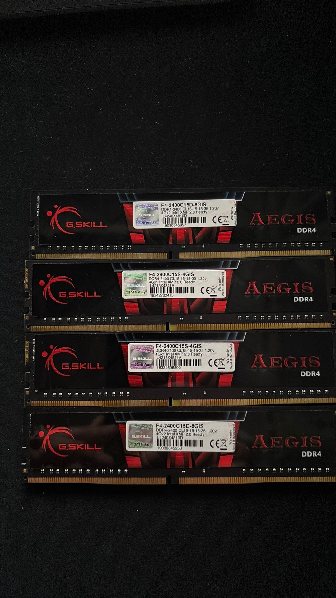G.skill 4x 4GB ddr4 2400Mt/s, Computers en Software, RAM geheugen, Gebruikt, DDR4, Ophalen of Verzenden, Desktop