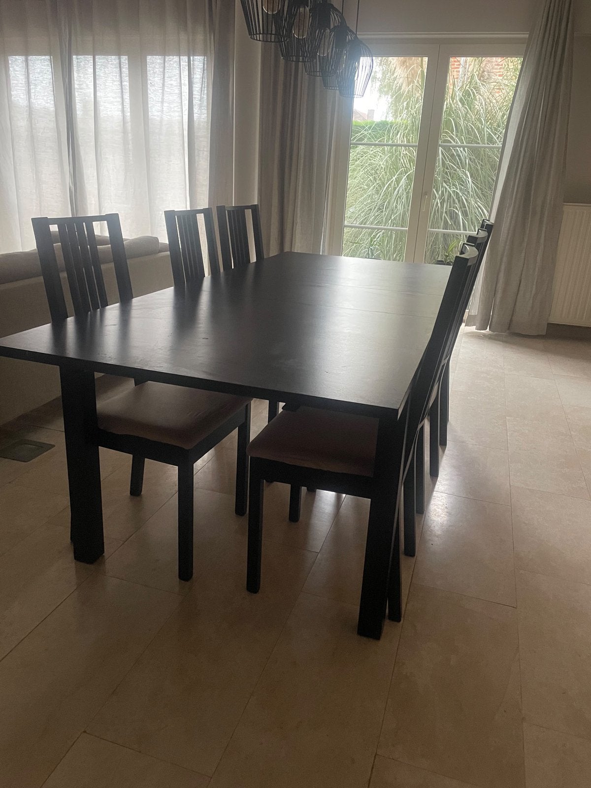 IKEA uitschuifbare eettafel + 6 stoelen – 175 tot 260 cm, Huis en Inrichting, Ophalen, Gebruikt, 4 tot 6 stoelen