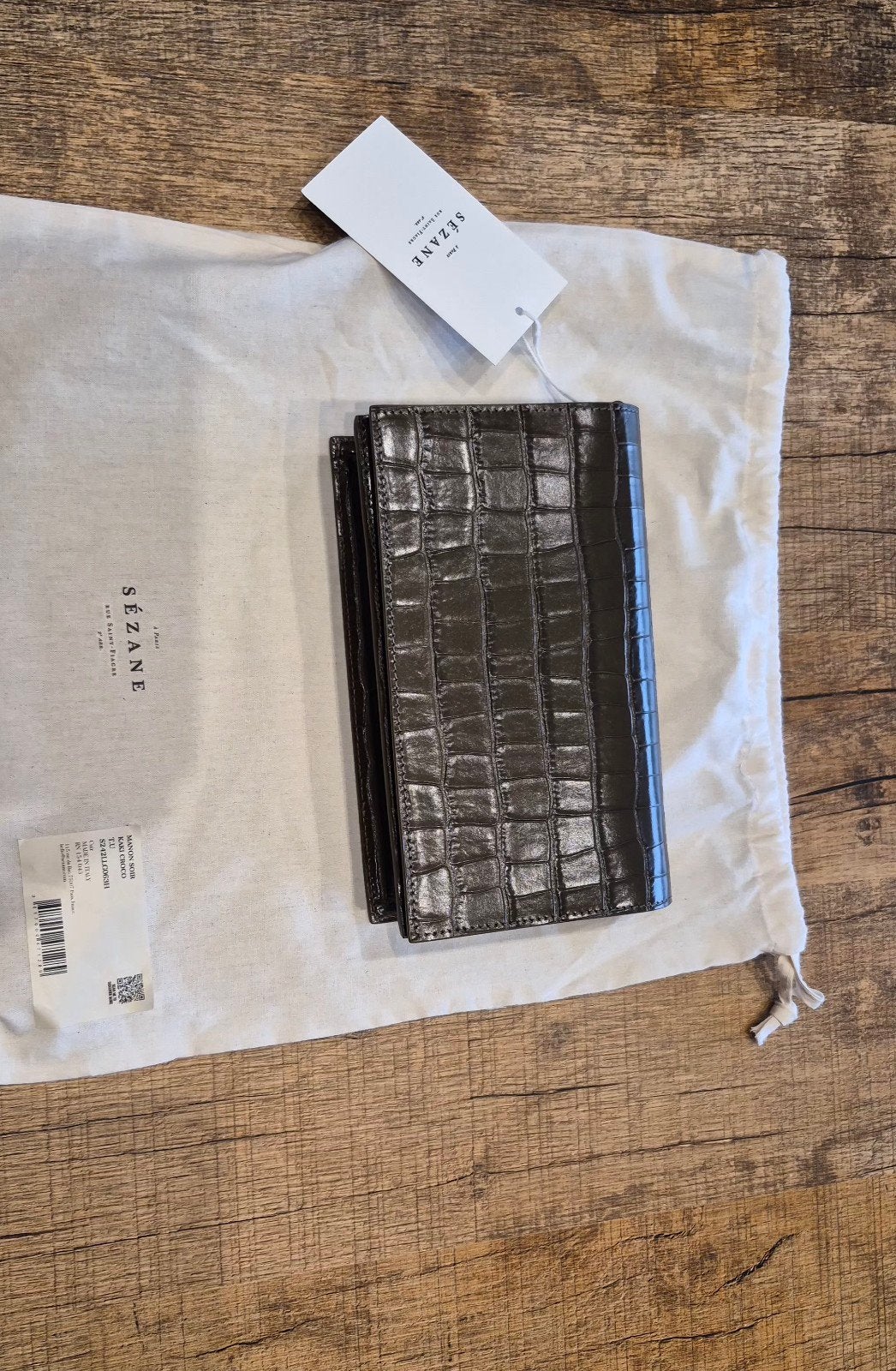 Sezane manon soir kaki croco clutch, Ophalen of Verzenden