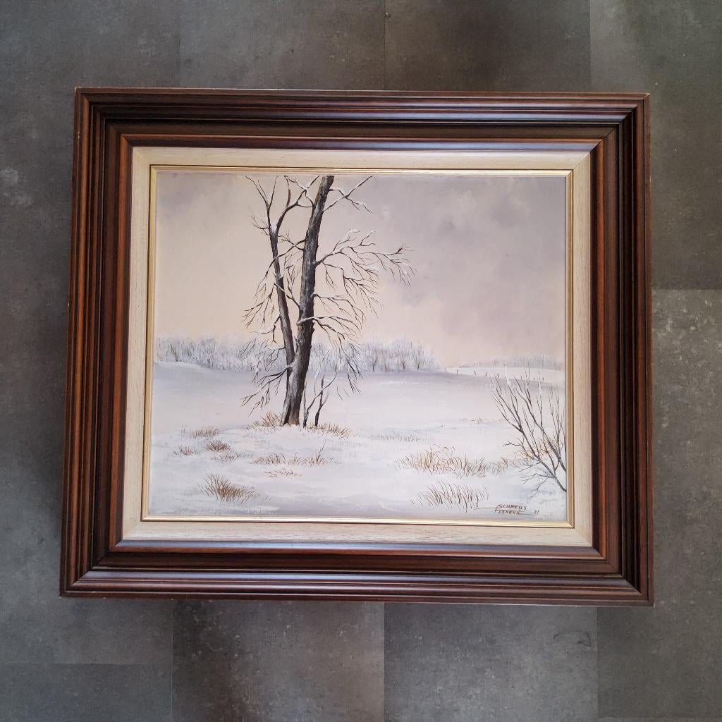 Schilderij Winterlandschap 1987 daar Fernand Schreus, Antiek en Kunst, Kunst | Schilderijen | Klassiek, Ophalen