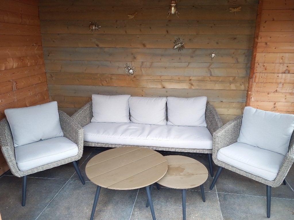 Tuinzetels en bijzet tafeltjes, Ophalen, 5 zitplaatsen, Gebruikt, Bank