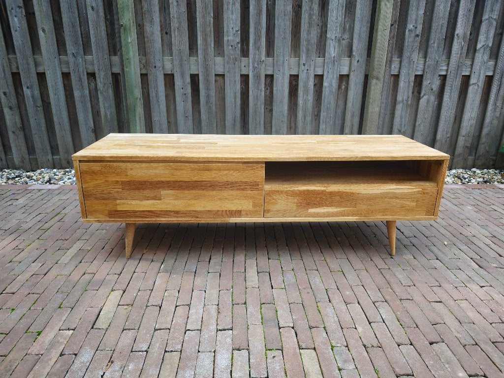 TV Meubel, Huis en Inrichting, Ophalen, 100 tot 150 cm, Eikenhout, Zo goed als nieuw