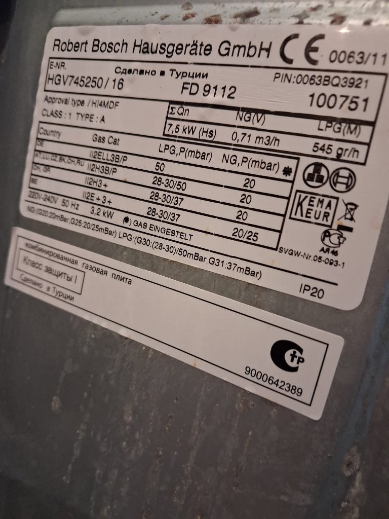 Bosch gas-elektro-combifornuis roestvrij staal (RVS), Elektronische apparatuur, Ophalen, 4 kookzones, Zo goed als nieuw, Gas