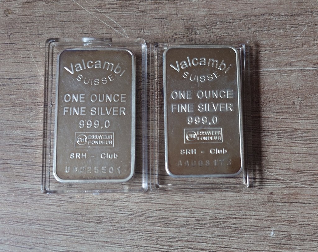 2x 1 oz Valcambi Suisse Baren, Postzegels en Munten, Verzenden, Zilver