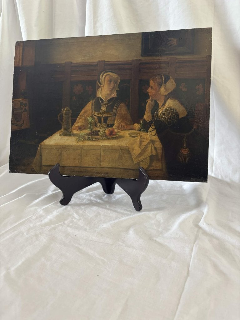 Tableau Huile Sur Panneau “Scène d’intérieur”, Portrait ou Personnes, Peinture à l'huile, Panneau, Enlèvement