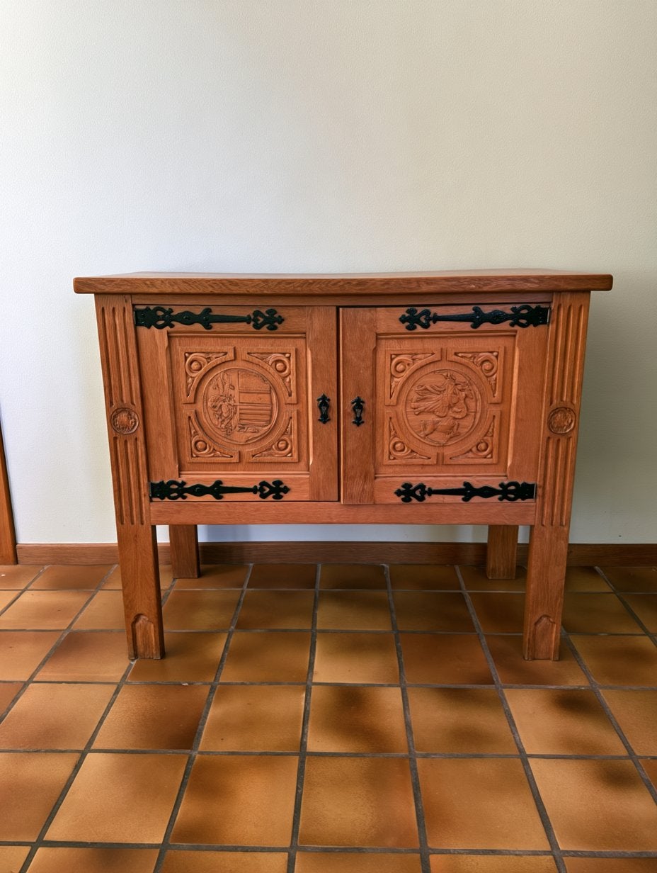 Console met 2 deuren in massief eikenhout, Ophalen, Met plank(en), Gebruikt, 100 tot 150 cm