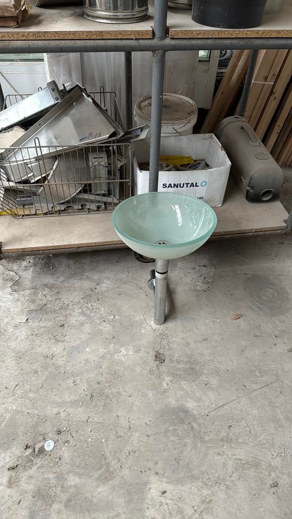 Handwasbakje in groen glas met ingevouwde sifon, Doe-het-zelf en Bouw, Ophalen, Nieuw, Glas