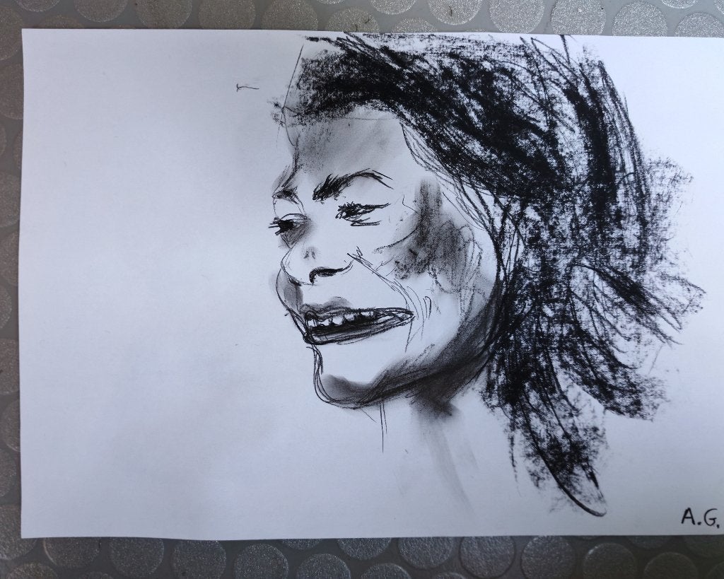 Dessin au fusain, Enlèvement, Dessin, Dessin au fusain, Signé