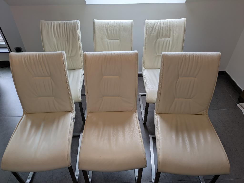 6 x Wit lederen Musterring stoelen, Huis en Inrichting, Stoelen, Ophalen, Wit