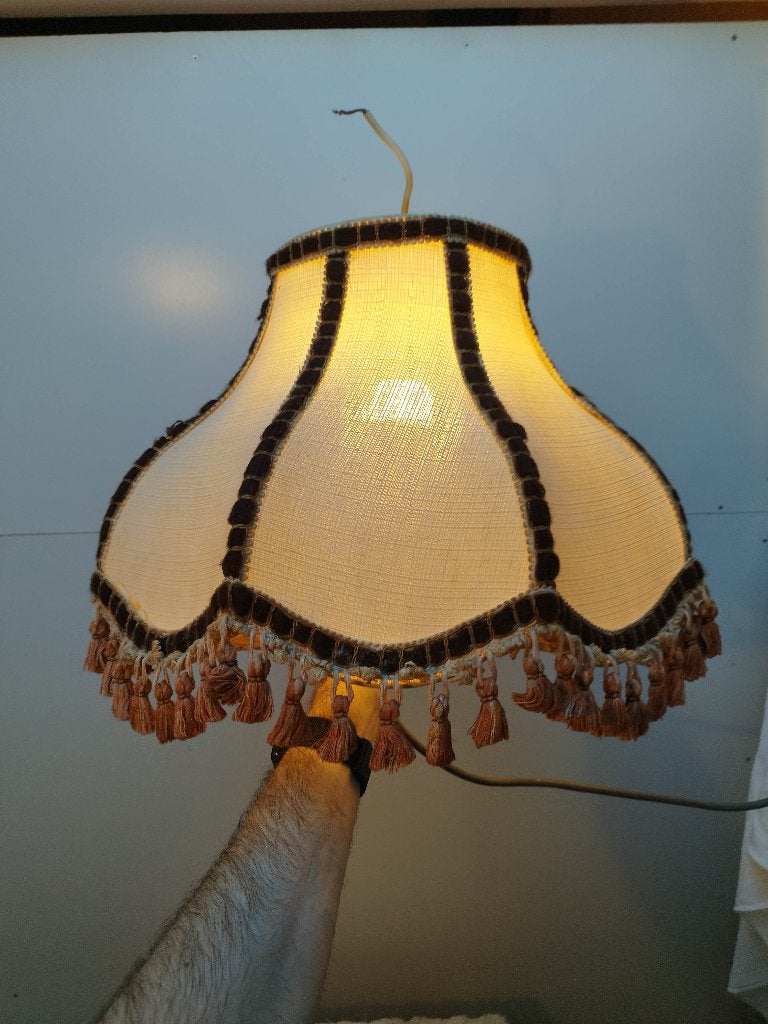 Abat-jour suspension vintage à franges & pompons, Suspension, Enlèvement ou Envoi, Textile, Utilisé