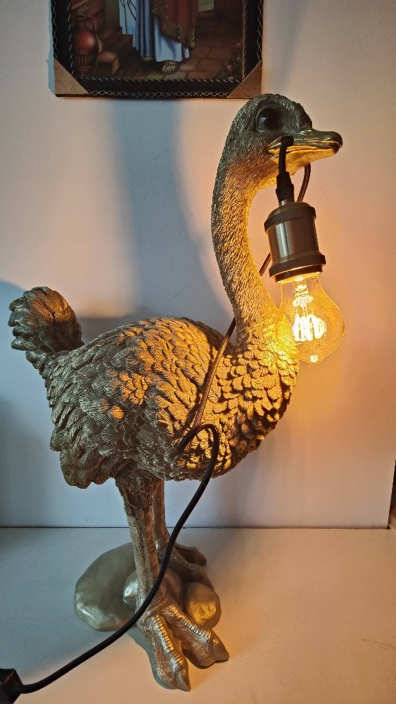 Grande lampe en forme d'autruche en métal doré., Maison & Meubles, Enlèvement